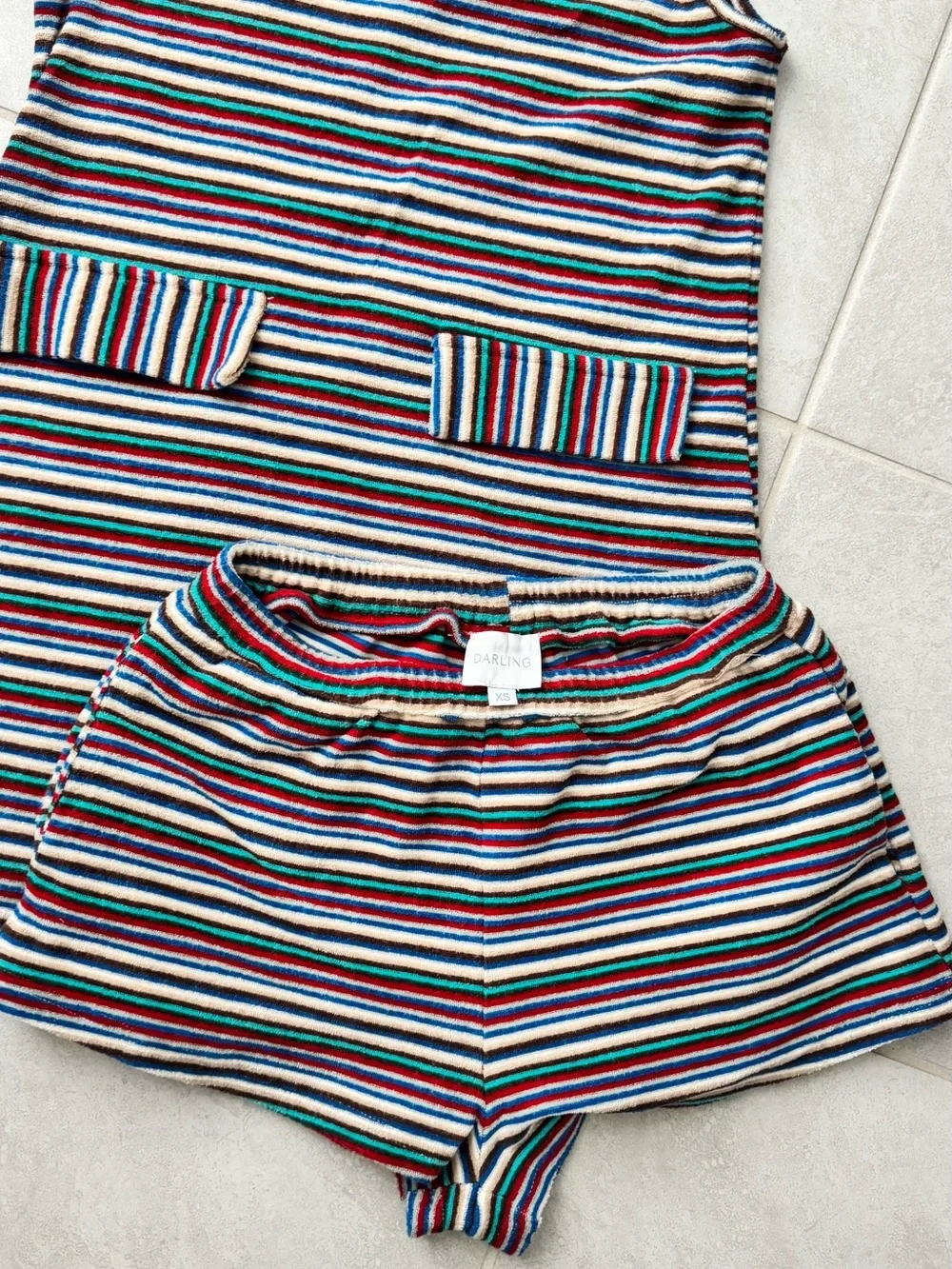 Darling Loungewear Multicolor Striped Terrycloth Lola Dress & Shorts Set - Picture 2 of 3